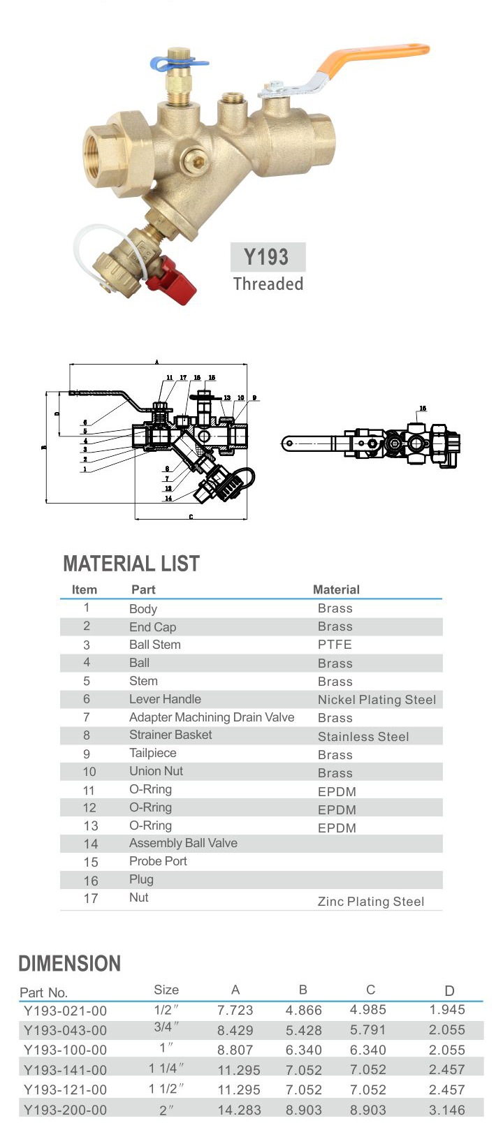 Brass YStrainer/Ball Valve Combination, FIP x FIP Huaping